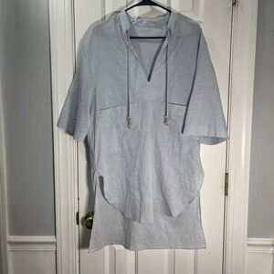 STELLA MCCARTNEY RESORT‎ V Neck High Low Swim Cover Up Tunic LIGHT BLUE / Gold